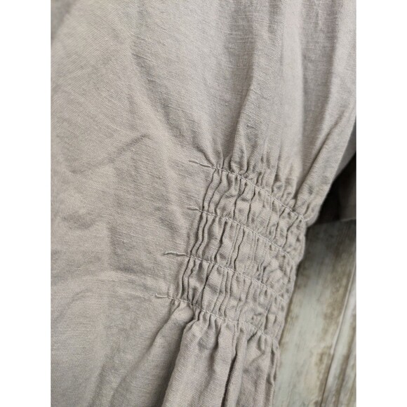 T Tahari Linen Blend Midi Dress Flutter Sleeve Khaki Button Up Shirred Waist 12 - Picture 9 of 15